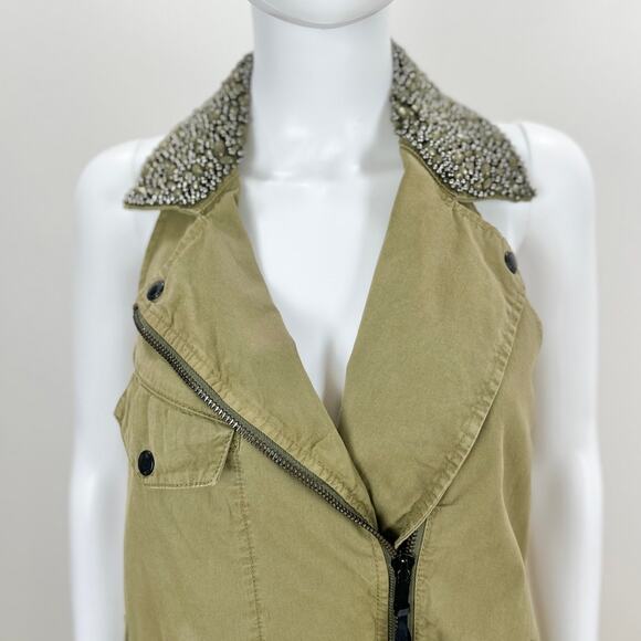 Diesel Dress Beaded Collar Grunge Punk Khaki Utility Glam Rock Zip Y2K Small - Picture 2 of 16